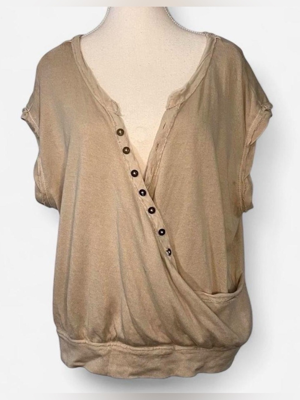 We The Free Beige Embroidered Back Boho‎ Top Oversized Tee Medium